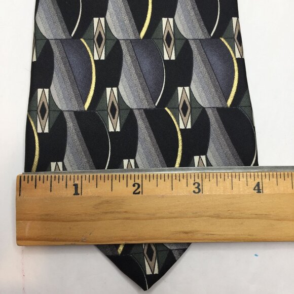 Arrow Mens 100% Silk Tie Necktie Geometric Gray Black Yellow Blue Office Church - Picture 7 of 7